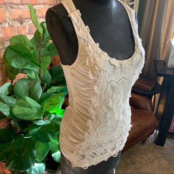 Lace Battenberg White Cami Camisole Sleeveless Fancy Figure Flattering L Large - Picture 3 of 16